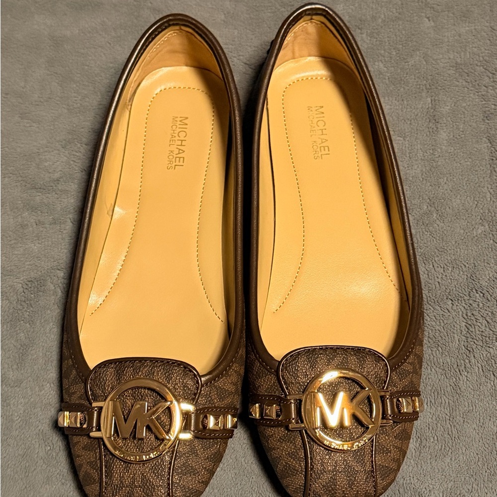 Michael Kors Dark Brown Loafers with Gold Logo